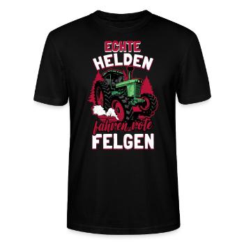 Landwirt Traktor Echte Helden Fahren Rote Felgen - Stanley/Stella Unisex Bio-T-Shirt CRAFTER - Schwarz - Vorne - Alina (178cm) & Michal (187cm)