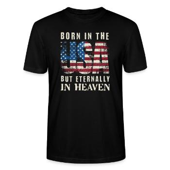 Made in USA but Eternally in Heaven - Stanley/Stella Unisex Bio-T-Shirt CRAFTER - Schwarz - Vorne - Alina (178cm) & Michal (187cm)