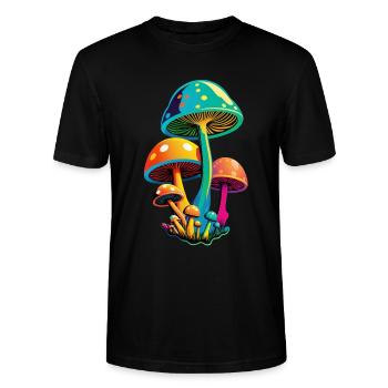 Magic Mushrooms Colorful - Bunte Magische Pilze - Stanley/Stella CRAFTER Unisex Organic T-Shirt - black - Front - Alina (178cm) & Michal (187cm)
