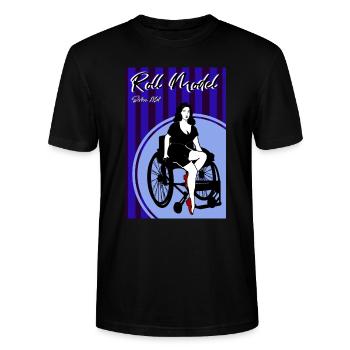 Modèle Roll – Pin-up en fauteuil roulant rétro - T-shirt bio CRAFTER Stanley Stella Unisexe - noir - Devant - Alina (178cm) & Michal (187cm)