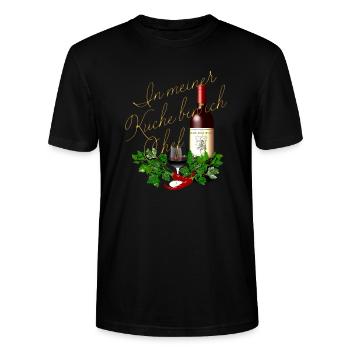 in meiner Küche bin ich Chef Wein Glas Flasche - Stanley/Stella Unisex Bio-T-Shirt CRAFTER - Schwarz - Vorne - Alina (178cm) & Michal (187cm)