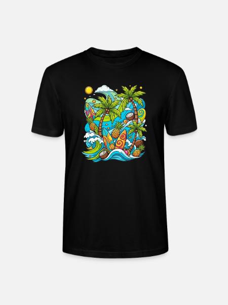 Tropical holiday pattern - Stanley/Stella CRAFTER Unisex Organic T-Shirt - black