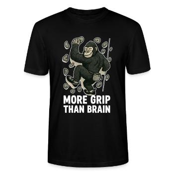 More Grip Than Brain – Gorilla beim Bouldern - Stanley/Stella Unisex Bio-T-Shirt CRAFTER - Schwarz - Vorne - Alina (178cm) & Michal (187cm)