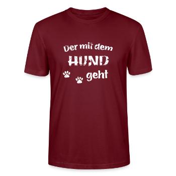 Der mit dem Hund geht - Used Look - Stanley/Stella Unisex Bio-T-Shirt CRAFTER - Burgunderrot - Vorne - Alina (178cm) & Michal (187cm)
