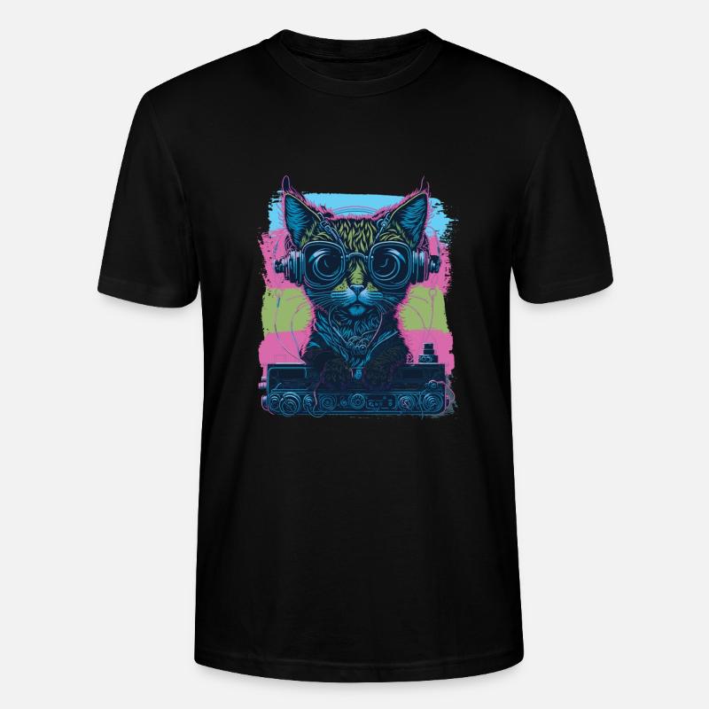 Meow-sic Mix Cat DJ - T-shirt bio CRAFTER Stanley Stella Unisexe - noir