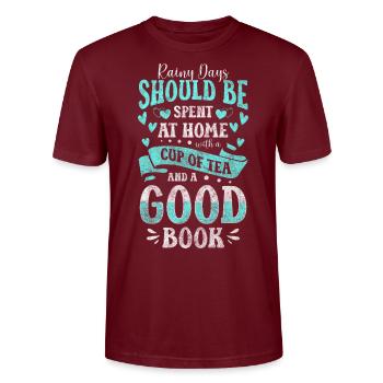 Tea Time Out Drinking Green Tea - Stanley/Stella CRAFTER Unisex Organic T-Shirt - burgundy - Front - Alina (178cm) & Michal (187cm)