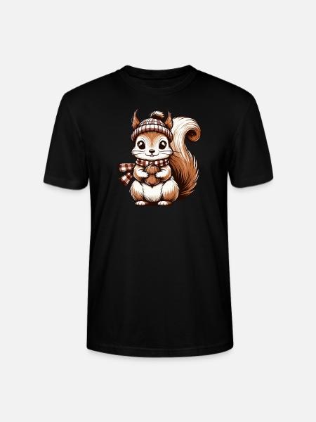 Winter Cute Squirrel - Stanley/Stella CRAFTER Unisex Organic T-Shirt - black