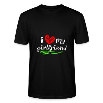 I Love My Girlfriend: Liebe zeigen - Stanley/Stella Unisex Bio-T-Shirt CRAFTER - Schwarz - Vorne - Alina (178cm) & Michal (187cm)