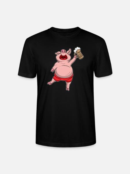 Funny Beer Drinking Pig - Stanley/Stella CRAFTER Unisex Organic T-Shirt - black