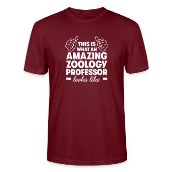 Amazing Zoology Professor - Stanley/Stella CRAFTER Unisex Organic T-Shirt - burgundy - Front - Alina (178cm) & Michal (187cm)