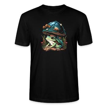Cottagecore Aesthetic Mushroom Frog - Stanley/Stella Unisex Bio-T-Shirt CRAFTER - Schwarz - Vorne - Alina (178cm) & Michal (187cm)