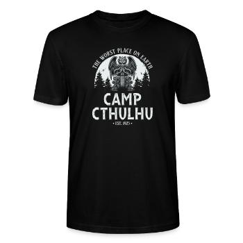 Camp Cthulhu, Funny Cosmic Horror Cthulhu - Stanley/Stella Unisex Bio-T-Shirt CRAFTER - Schwarz - Vorne - Alina (178cm) & Michal (187cm)