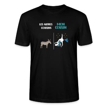 cousin licorne humour drôle cadeau cousin - T-shirt bio CRAFTER Stanley Stella Unisexe - noir - Devant - Alina (178cm) & Michal (187cm)