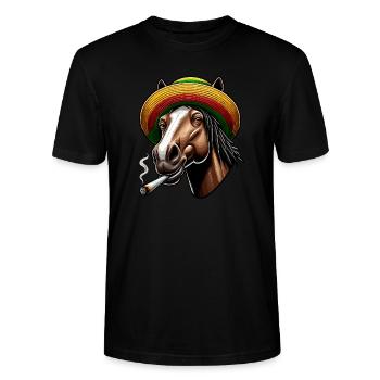 Pferd mit Joint, Hanf, Cannabis - Stanley/Stella Unisex Bio-T-Shirt CRAFTER - Schwarz - Vorne - Alina (178cm) & Michal (187cm)