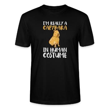I am Rally A Capybara in human costume. - Stanley/Stella CRAFTER Unisex Organic T-Shirt - black - Front - Alina (178cm) & Michal (187cm)