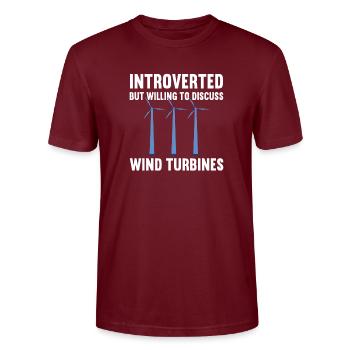 Wind turbine technician wind farm wind power - Stanley/Stella CRAFTER Unisex Organic T-Shirt - burgundy - Front - Alina (178cm) & Michal (187cm)