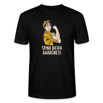 Spina Bifida Split Spine Awarness avec ruban jaune - T-shirt bio CRAFTER Stanley Stella Unisexe - noir - Devant - Alina (178cm) & Michal (187cm)