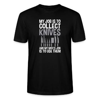 Aufgabe Ist Es, Messer Zu Sammeln Collector Knife - Stanley/Stella Unisex Bio-T-Shirt CRAFTER - Schwarz - Vorne - Alina (178cm) & Michal (187cm)