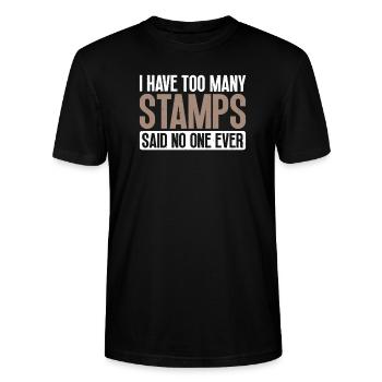 I have many stamp collector stamps, - Stanley/Stella CRAFTER Unisex Organic T-Shirt - black - Front - Alina (178cm) & Michal (187cm)