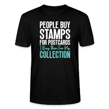 Stamps for postcards Stamp collectors - Stanley/Stella CRAFTER Unisex Organic T-Shirt - black - Front - Alina (178cm) & Michal (187cm)