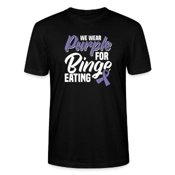 We Wear Purple for Binge Eating Disorder - Stanley/Stella CRAFTER Unisex Organic T-Shirt - black - Front - Alina (178cm) & Michal (187cm)