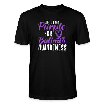 Nous portons du violet pour la conscience de boulimie dans une glacière - T-shirt bio CRAFTER Stanley Stella Unisexe - noir - Devant - Alina (178cm) & Michal (187cm)