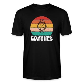 Distrait par les collectionneurs de montres, les graphiques - T-shirt bio CRAFTER Stanley Stella Unisexe - noir - Devant - Alina (178cm) & Michal (187cm)