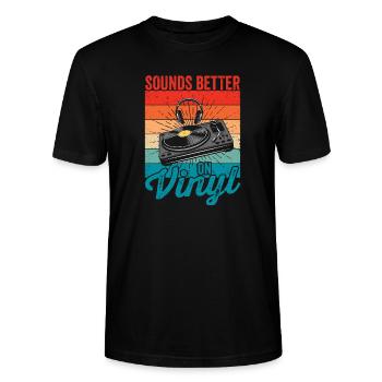sonne mieux sur les disques vinyles collector - T-shirt bio CRAFTER Stanley Stella Unisexe - noir - Devant - Alina (178cm) & Michal (187cm)
