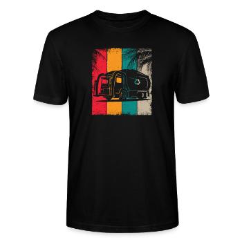 Retro Garbage Dump Garbage Truck Driver Driving Truck - Stanley/Stella CRAFTER Unisex Organic T-Shirt - black - Front - Alina (178cm) & Michal (187cm)