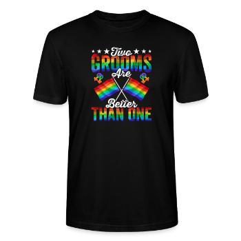 Zwei Bräutigame Lgbtq Gay Wedding Equality Pride - Stanley/Stella Unisex Bio-T-Shirt CRAFTER - Schwarz - Vorne - Alina (178cm) & Michal (187cm)