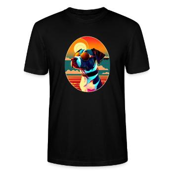 Cooler Sonnenuntergang Hund trägt Sonnenbrille - Stanley/Stella Unisex Bio-T-Shirt CRAFTER - Schwarz - Vorne - Alina (178cm) & Michal (187cm)