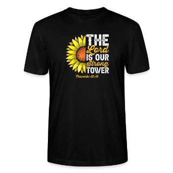 Lord is our strong tower Bible verse Christians - Stanley/Stella CRAFTER Unisex Organic T-Shirt - black - Front - Alina (178cm) & Michal (187cm)