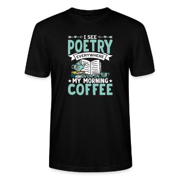 Café et poésie Poète Amateur de poésie Lecteur - T-shirt bio CRAFTER Stanley Stella Unisexe - noir - Devant - Alina (178cm) & Michal (187cm)