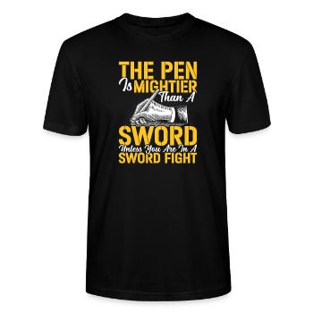 The Pen Is Mighty Poet Poetry Lover - Stanley/Stella CRAFTER Unisex Organic T-Shirt - black - Front - Alina (178cm) & Michal (187cm)