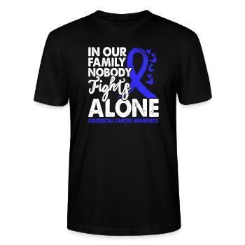 No one fights alone colorectal cancer consciousness blue - Stanley/Stella CRAFTER Unisex Organic T-Shirt - black - Front - Alina (178cm) & Michal (187cm)