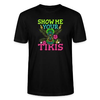 Show Me Tikis Hawaiian Luau Maui Hawaii Party - Stanley/Stella CRAFTER Unisex Organic T-Shirt - black - Front - Alina (178cm) & Michal (187cm)