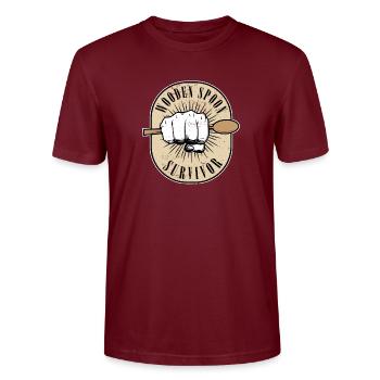 Funny Italian Parenting Wooden Spoon Survivor - Stanley/Stella CRAFTER Unisex Organic T-Shirt - burgundy - Front - Alina (178cm) & Michal (187cm)