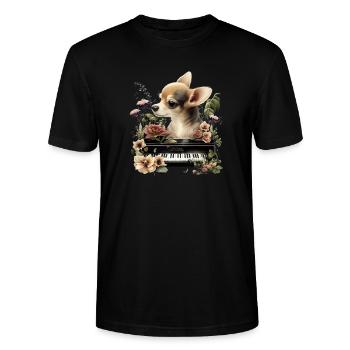 Chihuahua spielt Klavier Piano Klassische Musik - Stanley/Stella Unisex Bio-T-Shirt CRAFTER - Schwarz - Vorne - Alina (178cm) & Michal (187cm)