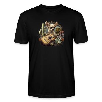 Chihuahua | Aloha Ukulele Hawaii Gitarre Lustiger - Stanley/Stella Unisex Bio-T-Shirt CRAFTER - Schwarz - Vorne - Alina (178cm) & Michal (187cm)