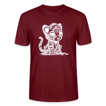 Small tiger with cute striped pattern - Stanley/Stella CRAFTER Unisex Organic T-Shirt - burgundy - Front - Alina (178cm) & Michal (187cm)