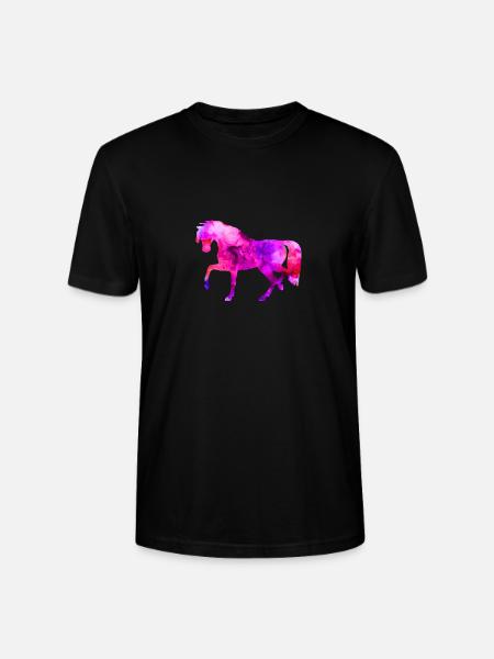 Horse Funny Animals Blue-Pink Watercolor Tee Shirt Kin - Stanley/Stella CRAFTER Unisex Organic T-Shirt - black