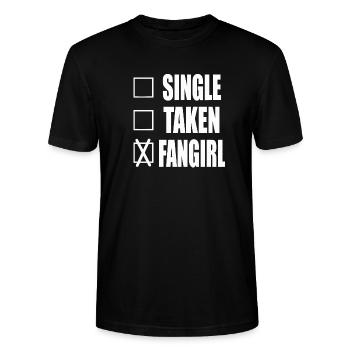 Single Fangirl lustige Sprueche Spruch - Stanley/Stella Unisex Bio-T-Shirt CRAFTER - Schwarz - Vorne - Alina (178cm) & Michal (187cm)