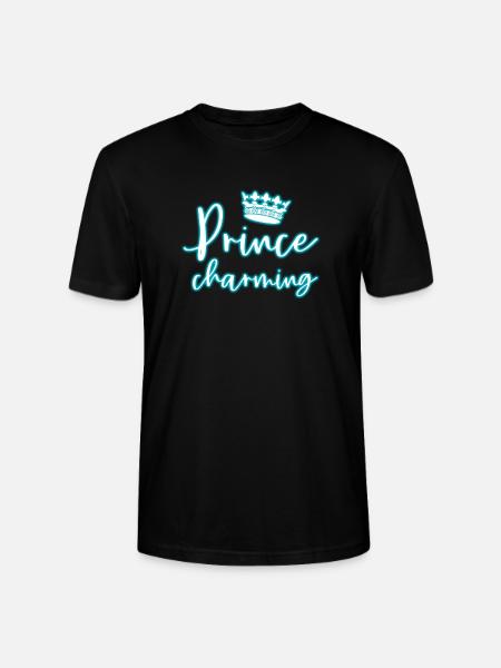 Glow Prince Charming T-Shirt Glowing Crown Neon - Stanley/Stella CRAFTER Unisex Organic T-Shirt - black