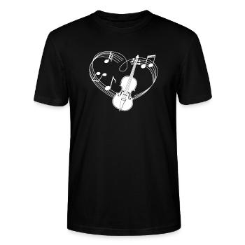 Violon - Violon - Violoniste - Coeur - Notes - T-shirt bio CRAFTER Stanley Stella Unisexe - noir - Devant - Alina (178cm) & Michal (187cm)