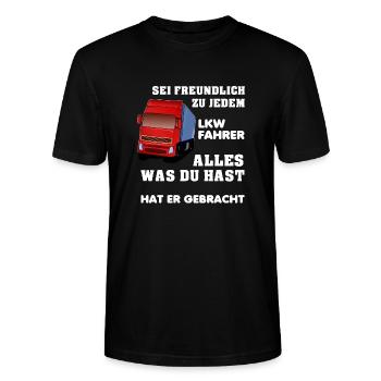 LKW Fahrer - Stanley/Stella Unisex Bio-T-Shirt CRAFTER - Schwarz - Vorne - Alina (178cm) & Michal (187cm)