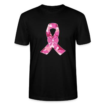 Brustkrebs-Bewusstseins-Rosa-Band-Unterstützung - Stanley/Stella Unisex Bio-T-Shirt CRAFTER - Schwarz - Vorne - Alina (178cm) & Michal (187cm)