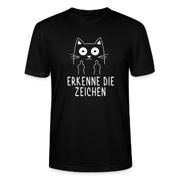 Katze mit Mittelfinger - Stanley/Stella Unisex Bio-T-Shirt CRAFTER - Schwarz - Vorne - Alina (178cm) & Michal (187cm)