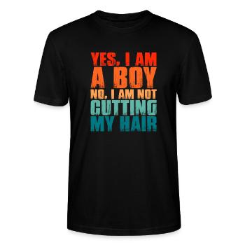 Yes I'm a boy - no I'm not cutting my hair! - Stanley/Stella Unisex Bio-T-Shirt CRAFTER - Schwarz - Vorne - Alina (178cm) & Michal (187cm)