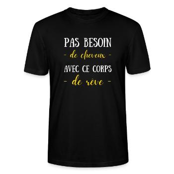 Homme pas besoin de cheveux avec ce corps de rêve - T-shirt bio CRAFTER Stanley Stella Unisexe - noir - Devant - Alina (178cm) & Michal (187cm)