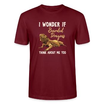 Je me demande si les dragons barbus pensent à moi aussi Bea - T-shirt bio CRAFTER Stanley Stella Unisexe - bordeaux - Devant - Alina (178cm) & Michal (187cm)